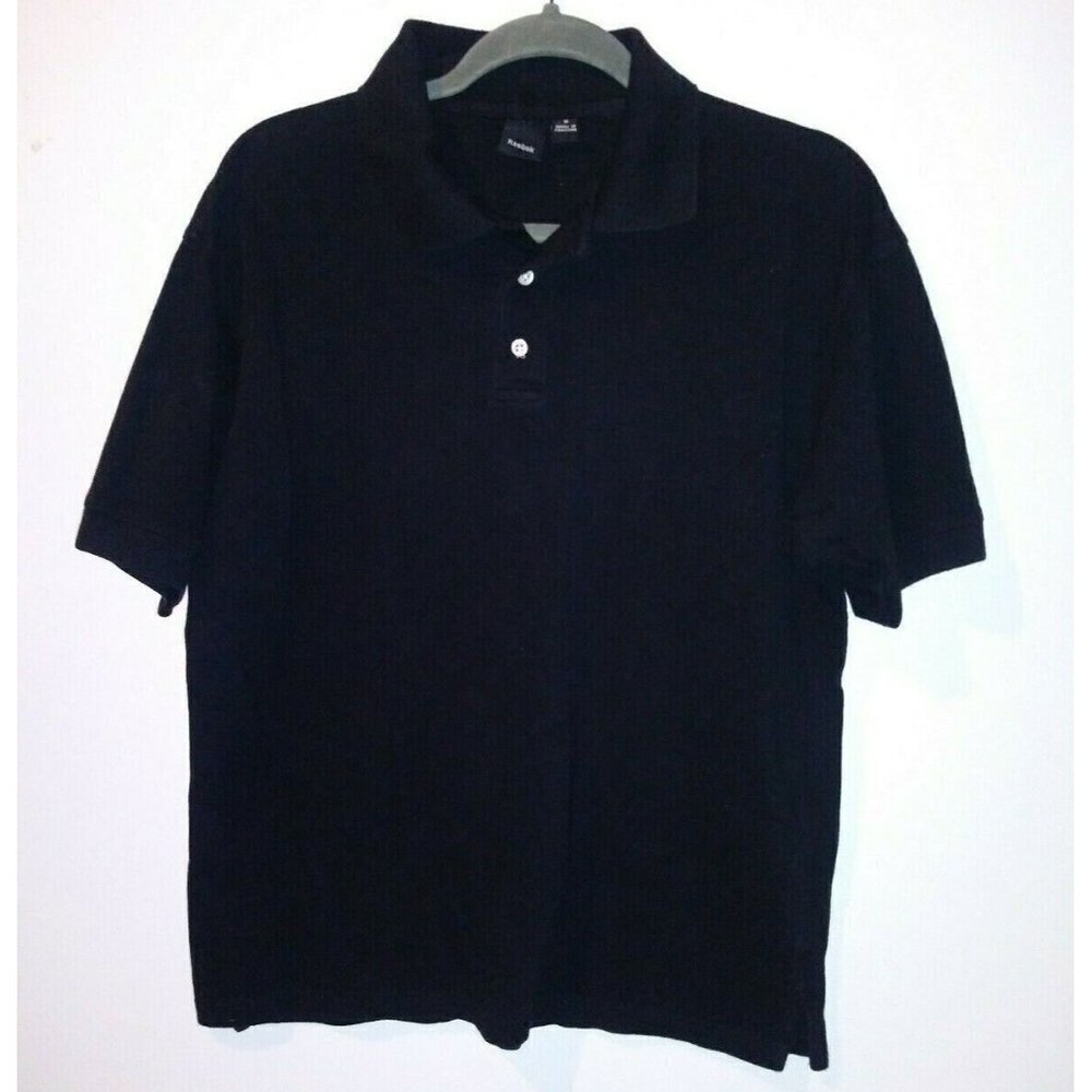 Reebok polo shirt Mens black Sz M cotton blend knit short sleeve vintage